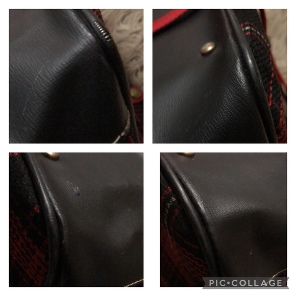 Vintage Tote-Red & Black Plaid-Fabric/PVC-Open Top-Large size - Picture 14 of 17